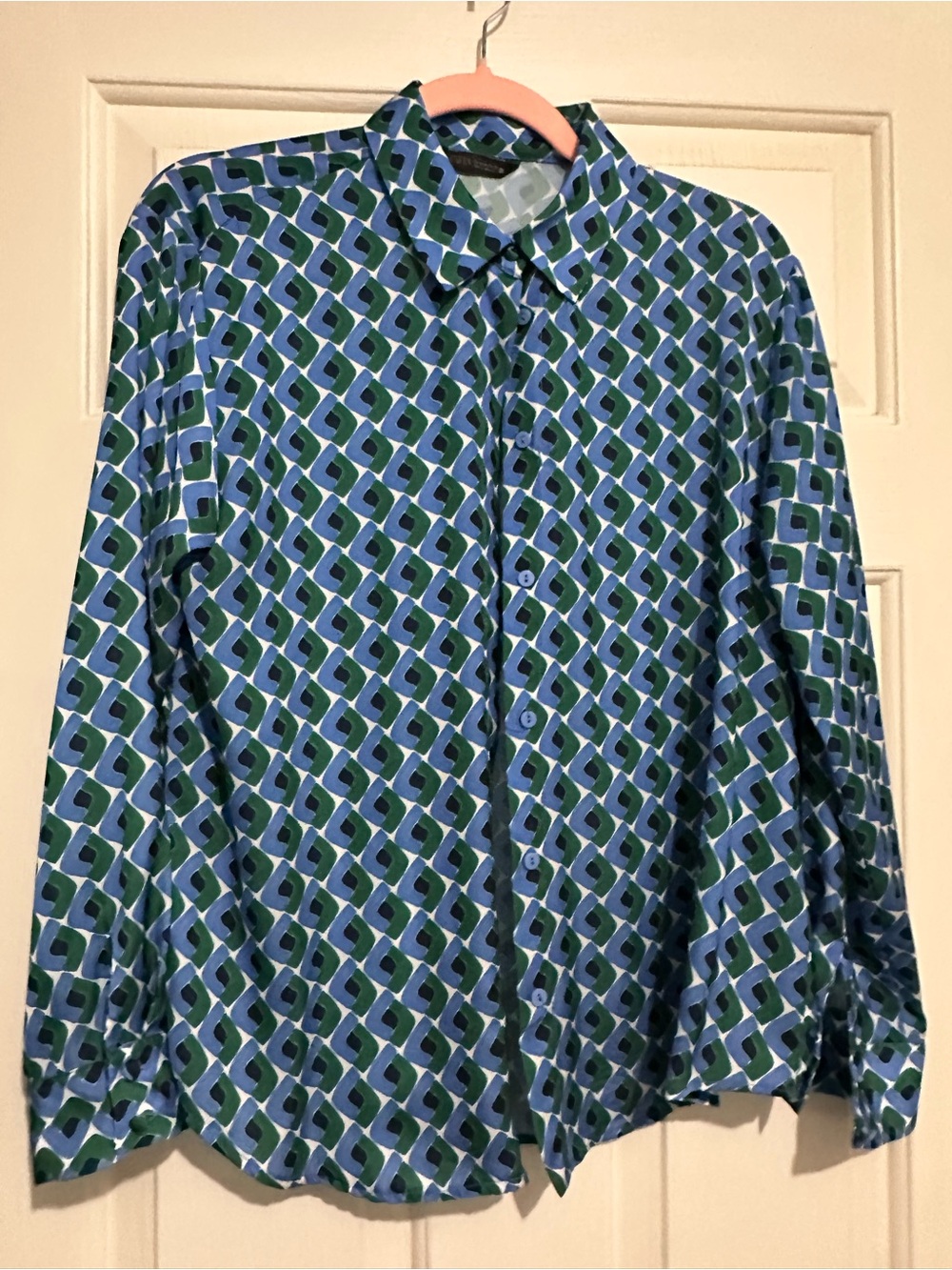 Zara Blue & Green Geometric Button-Down Shirt